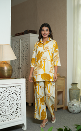 Mustard Printed Cotton Co-ord Set With Pocket
