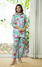 Light Grey Printed Cotton Co-ord Set With Pocket