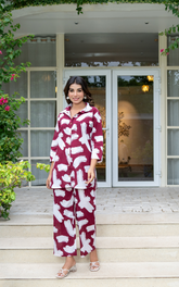 Maroon Printed Cotton Co-ord Set With Pocket
