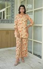 Warm Yellow Printed Cotton Co-ord Set With Pocket