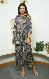 Elegant Black Floral Printed Women Coord Set