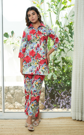 Floral Multicolor Printed Cotton Co-ord Set With Pocket