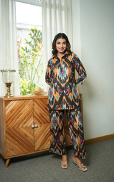 Bold Ikat Printed Black Women Coord Set