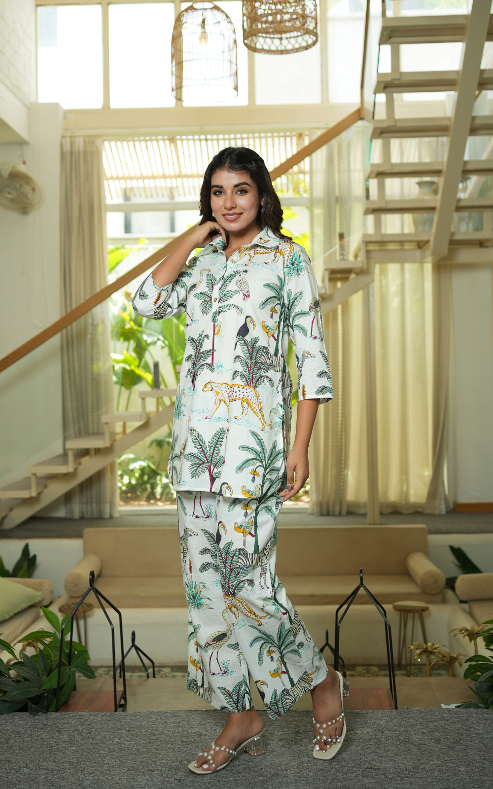 Ivory Jungle Print Cotton Women Co-ord Set