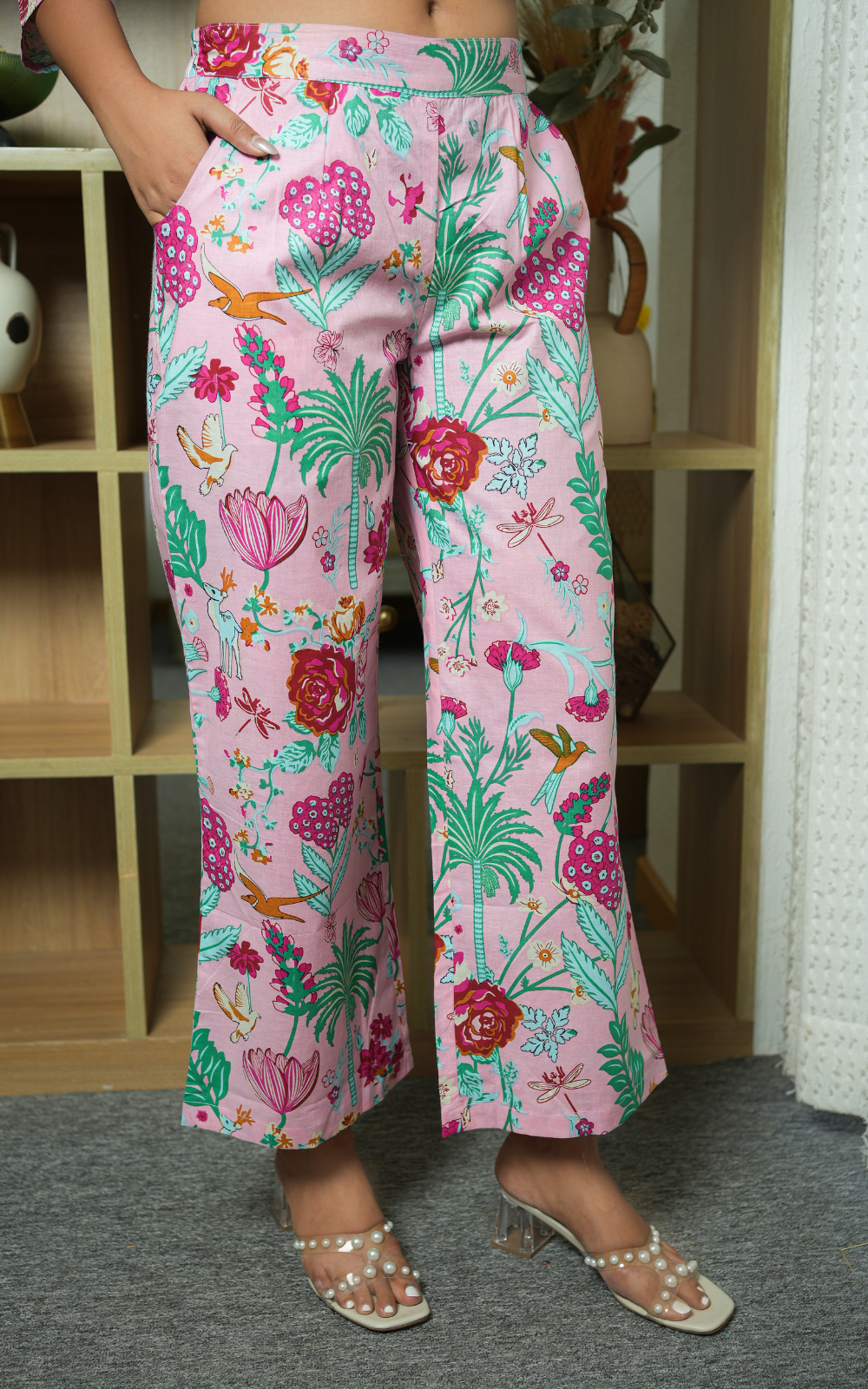 Pink Bloom Print Cotton Women Co-ord Set