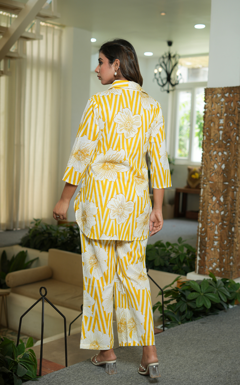 White & Yellow Printed Cotton Co-ord Set With Pocket