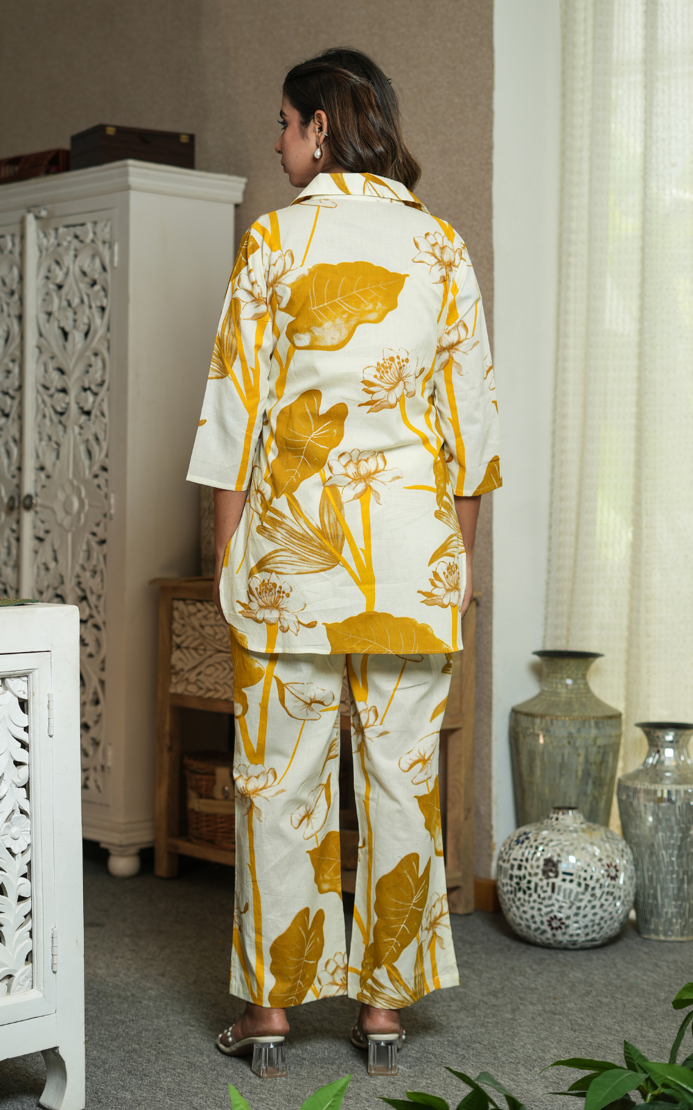 Mustard Printed Cotton Co-ord Set With Pocket